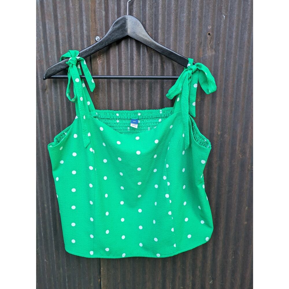 Old Navy Polka Dot Tank Women XXL Kelly Green‎ Crop Preppy Coastal Nautical Chic - Picture 3 of 6